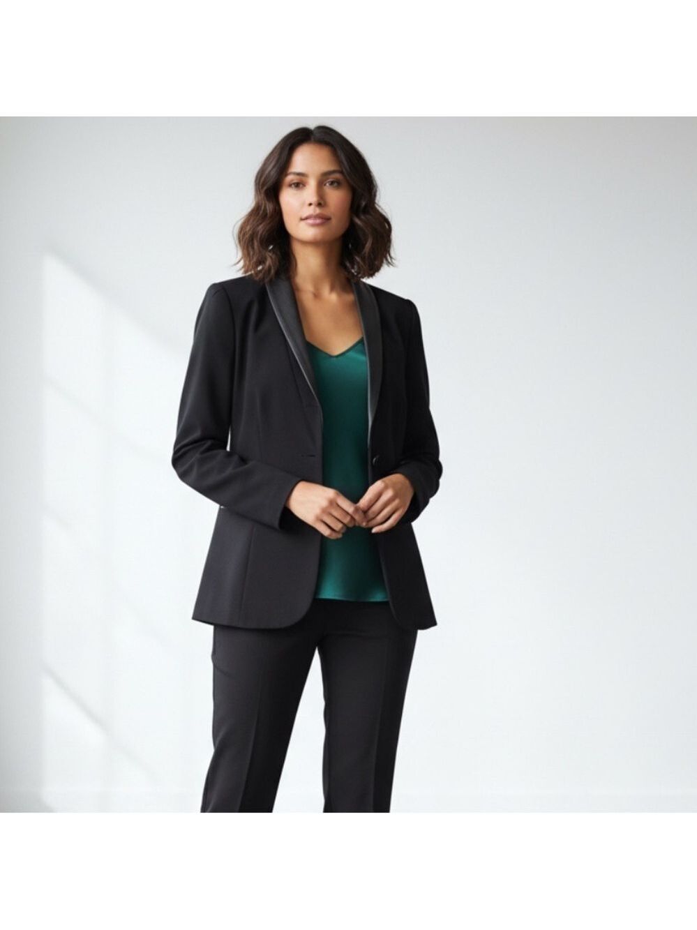 Lord & Taylor Tuxedo Leather Collar Black Blazer Sz 10